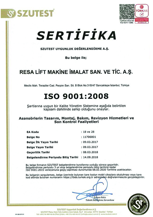 ISO:9001-2008 Sertifikası
