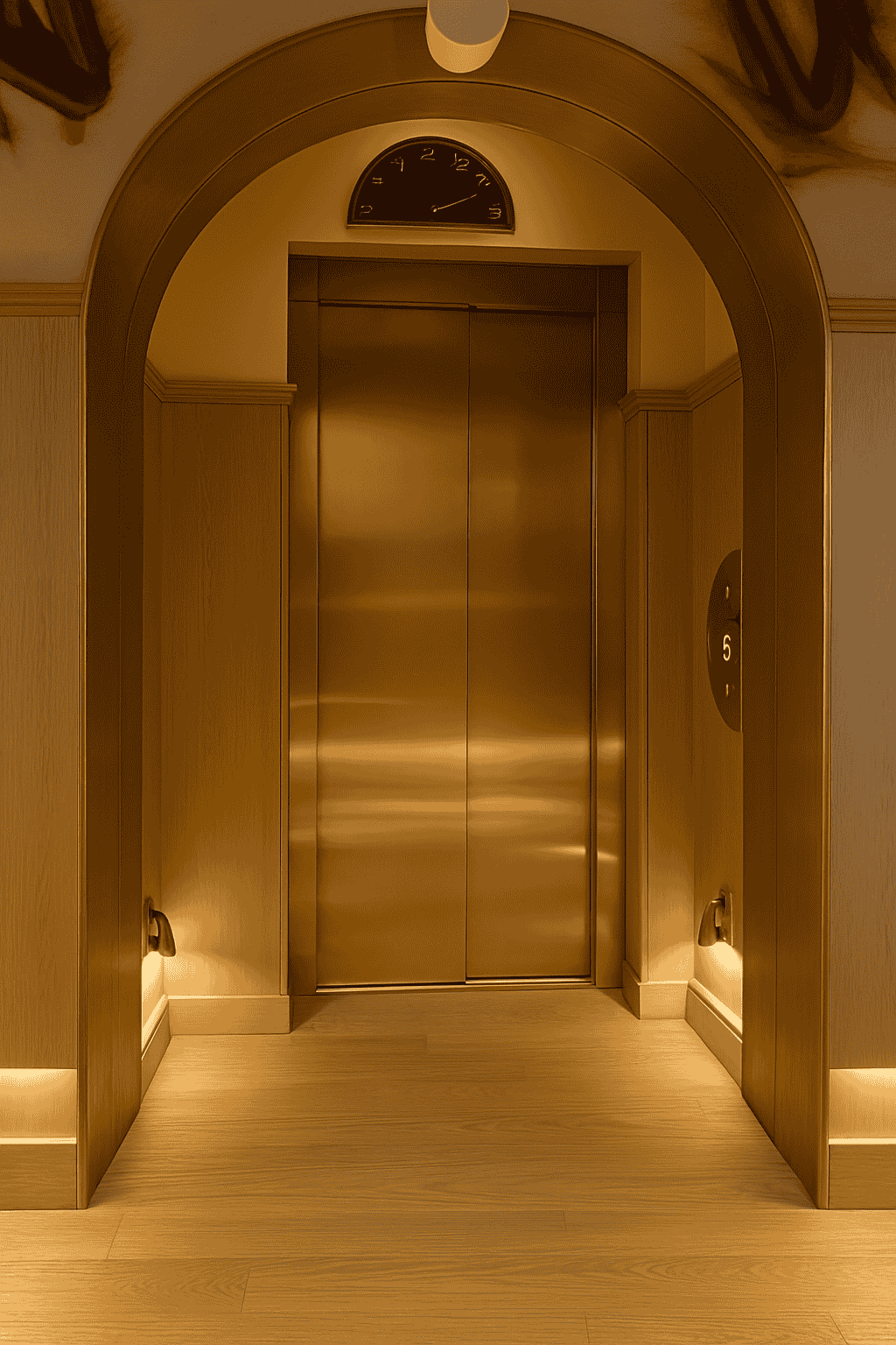 Ascenseur aux finitions bronze de l’Hôtel 9Confidentiel